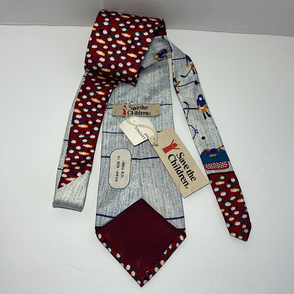 Save The Children Ice Time Hockey Necktie Imported Silk Made In USA NWT 1994 - Picture 1 of 8